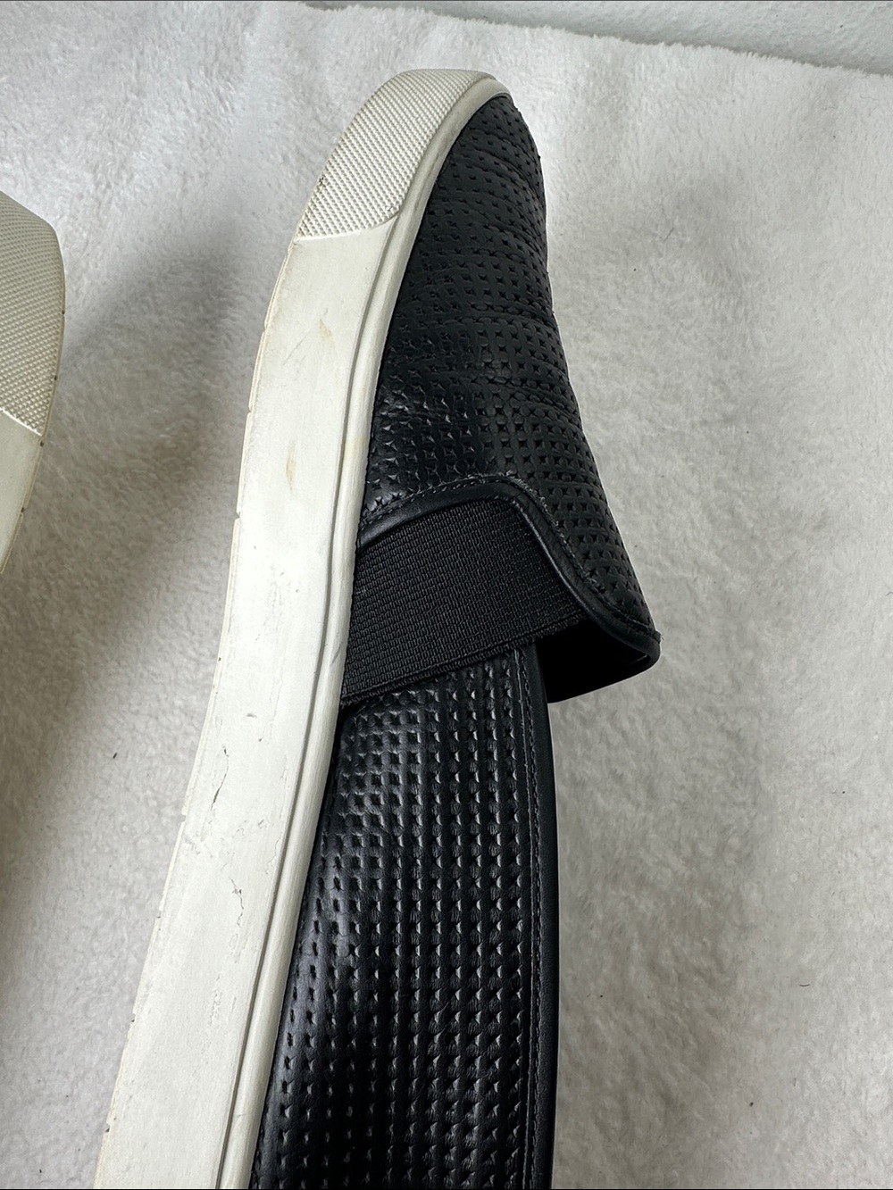 Vince Blair Black Perforated Leather Slip-On Sneakers with White Comfort Sole 8 - Picture 9 of 16